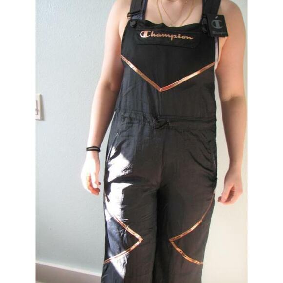 Champion Womens Overall Bib Athletic Jumpsuit Jumper Black Rose Gold Medium New - Picture 10 of 11